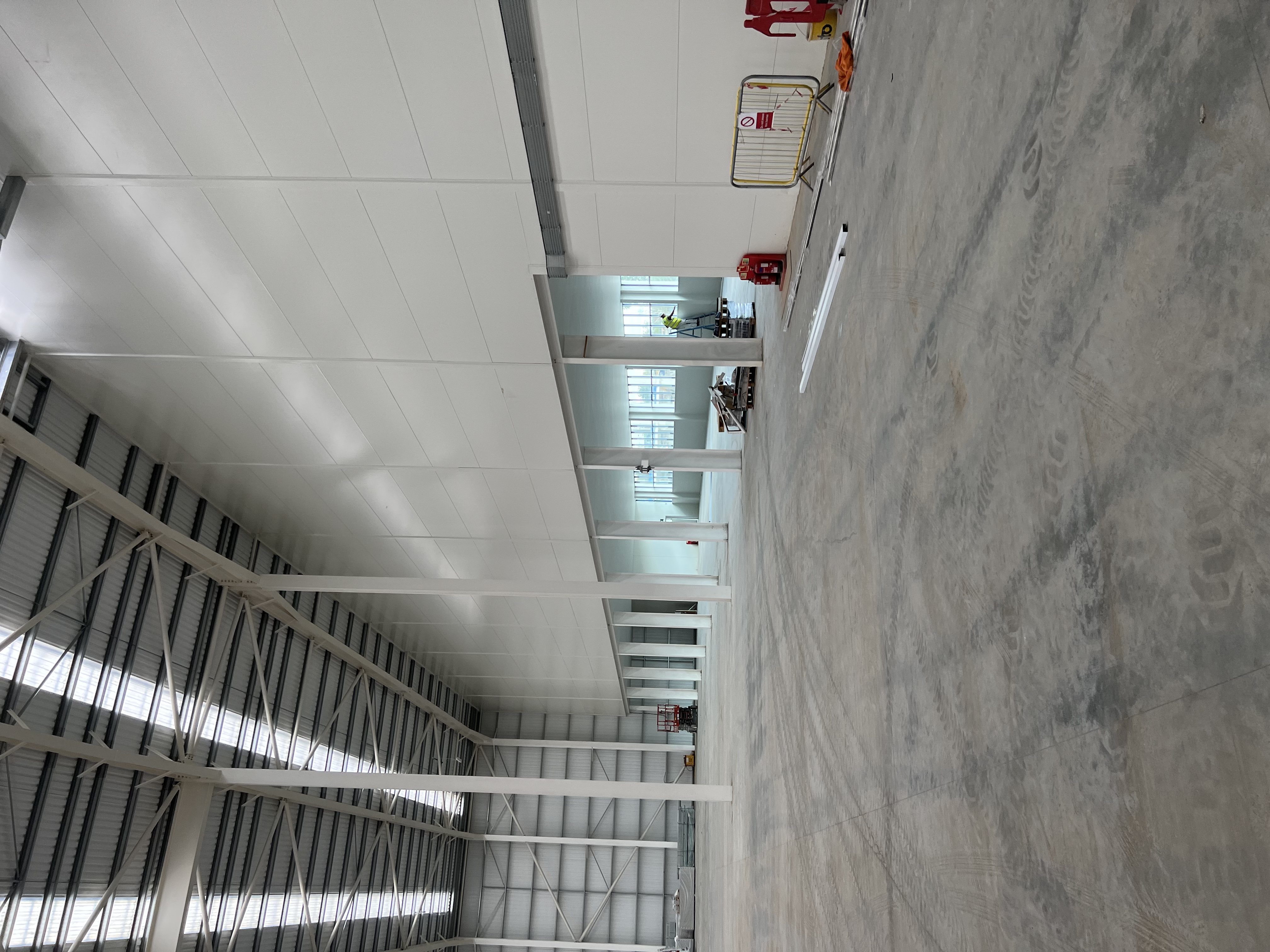 Completed fire-rated wall within industrial unit